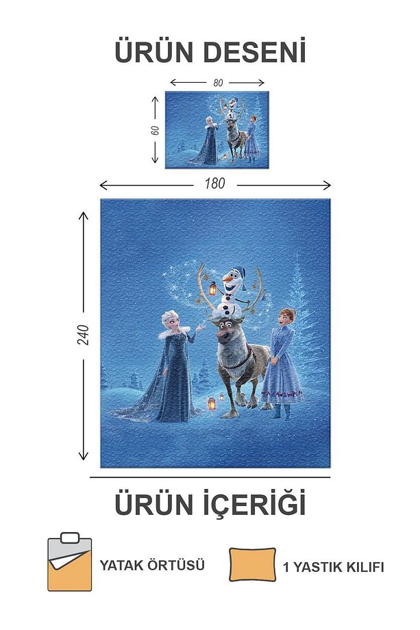 Kapitoneli Pamuk Dolgulu Kadife Kumaş Elsa Frozen Desenli Tek Kişilik Çocuk Genç Yatak Örtüsü Seti - 2