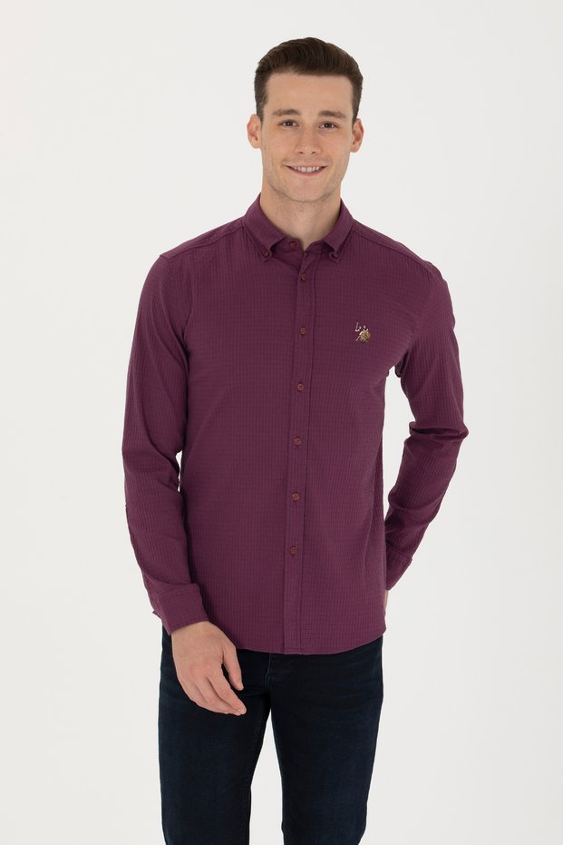 Men's Burgundy Long Sleeve Shirt 50272752 -Vr014