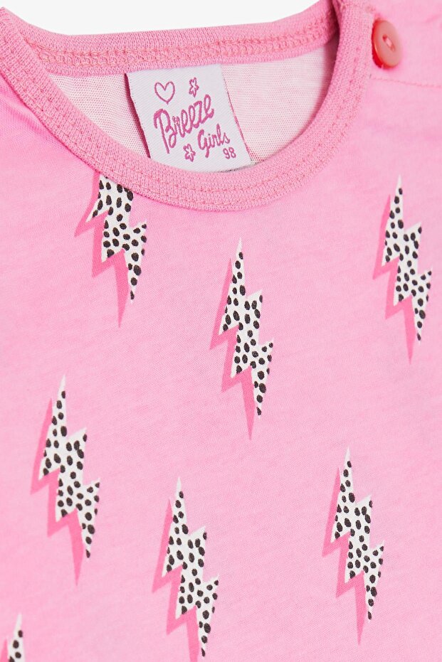Kız Bebek Pijama Takımı Şimşek Desenli 9 Ay-3 Yaş, Pembe - 5
