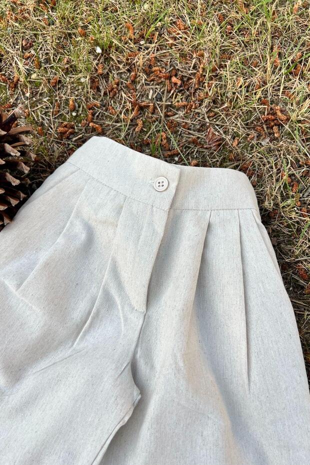 Bej Keten Palazzo Pantolon - 7