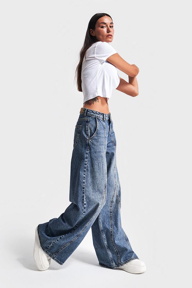 Kadın T.Kot Rengi Palazzo Fit Tasarım Denim - 8