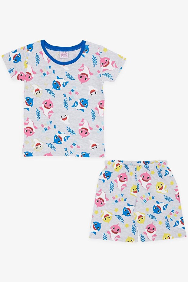 9 Months-3 Years Baby Girl Pajamas Set - Colorful Shark Pattern, Light Gray Melange