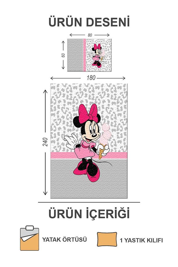 Pamuk Dolgulu Kadife Kumaş Mickey Mouse Desenli Tek Kişilik Çocuk Kapitone Yatak Örtüsü - 2