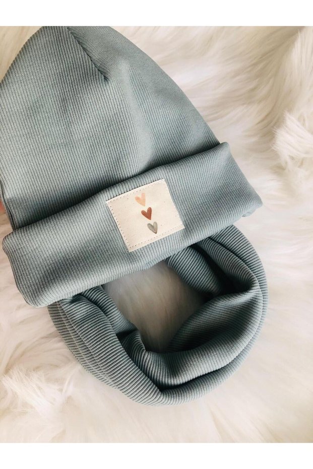Cotton Rib Labeled Baby Beanie Neck Collar Set Baby Kids Personality Beanie Set