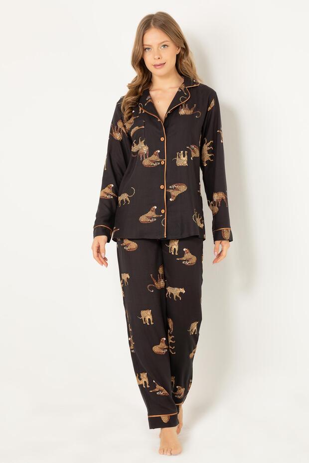 Leopard Natural Viscose Soft Buttoned Pajama Set - 5