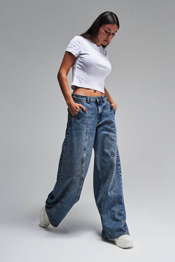 Kadın T.Kot Rengi Palazzo Fit Tasarım Denim - 7