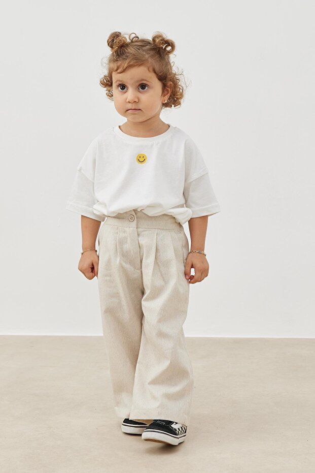 Bej Keten Palazzo Pantolon - 4