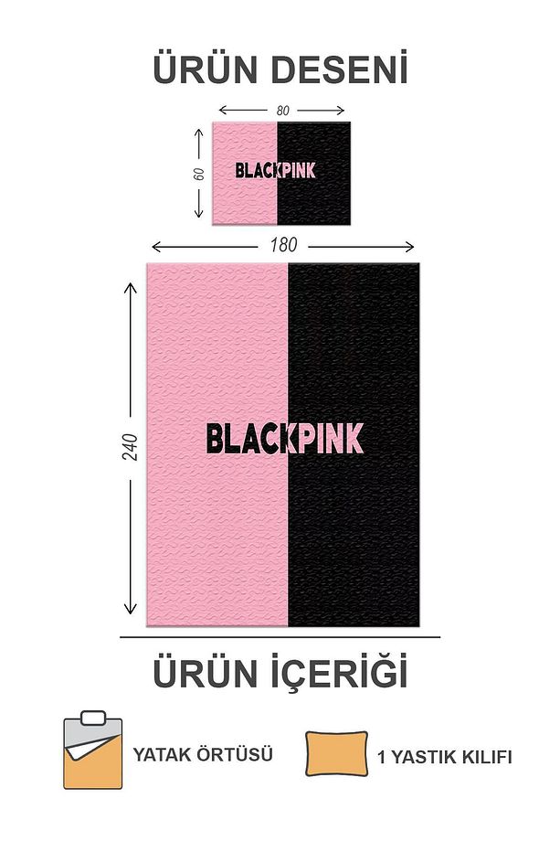Kapitoneli Pamuk Dolgulu Kadife Kumaş Blackpink Desenli Tek Kişilik Çocuk Genç Yatak Örtüsü Seti - 2