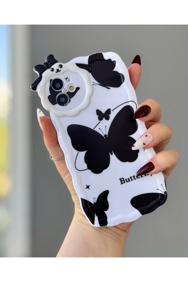 iPhone 11 White with Black Butterfly Pattern Case