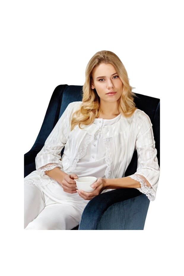 Tuba Üçlü Pijama Takımı Mavi -7505 - 1