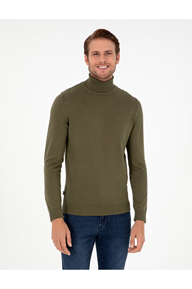 Dark Khaki Slim Fit Turtleneck Basic Knitwear Sweater 50296582-Vr111