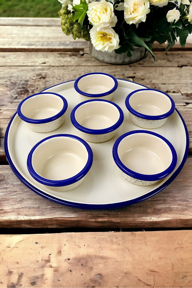 7 Parça Orta Boy Emaye Kahvaltı Seti, Sunum, Kahvaltı Tabağı, Reçellik, Zeytin, Peynir Tabağı, - 5