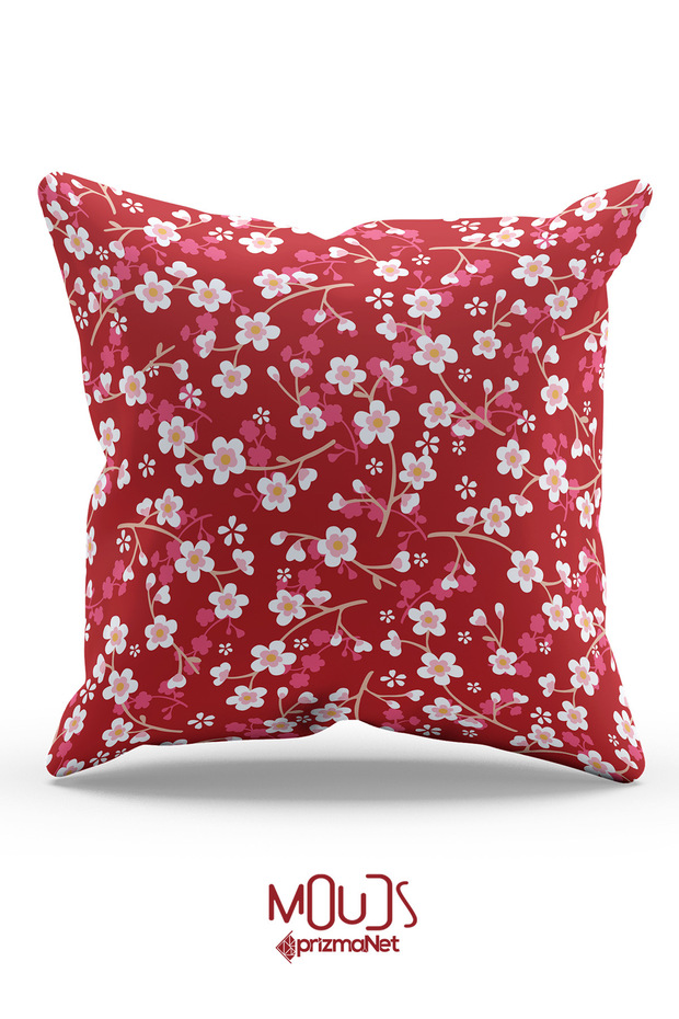 غطاء وسادة مفرد مطبوع عليه زهور حمراء مطبوعة على الوجهين - 2