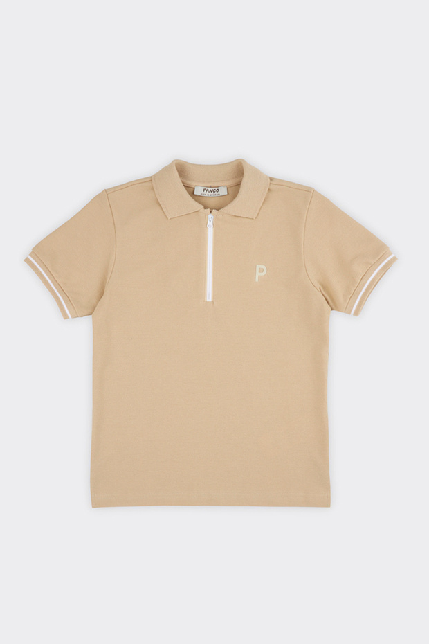 Unisex Kids Short Sleeve Beige Polo Neck T-Shirt