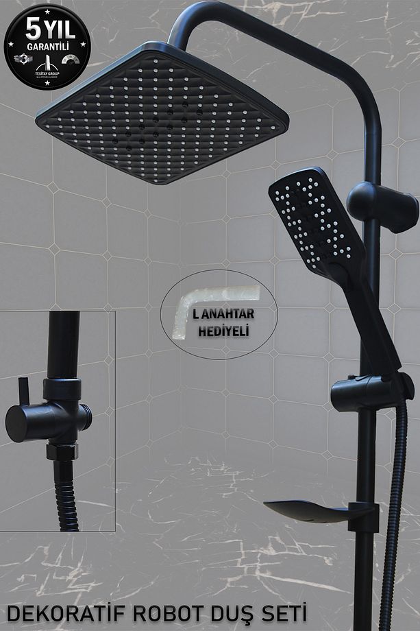 Siyah Robot Duş Seti El Ve Tepe Duş Başlığı Spiral Takımı Banyo Duşu - 1