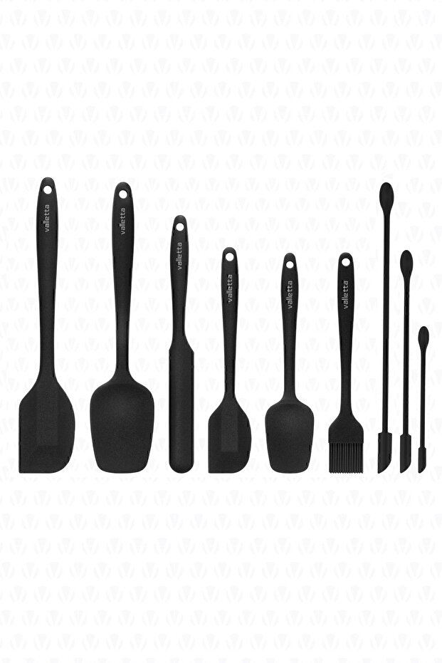 Drongo Jar Silicone Spatula Set with Stripper 9 Pieces Black