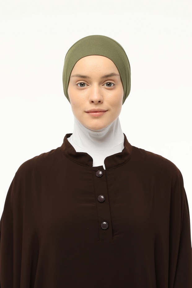 Ready Practical Snap-on Elastic Hijab Bonnet Khaki