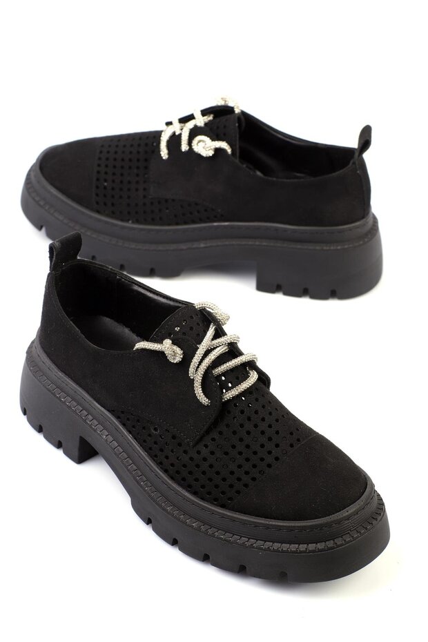 Slade Women's Babet Stone Lace-Up Shoes Black Nubuck