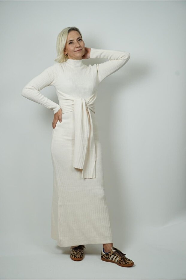 triko bağcıklı elbise - 1