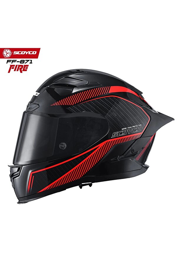 FF-871 FIRE SİYAH-KIRMIZI-CARBON GÜNEŞ VİZÖRLÜ KAPALI KASK (SİYAH CAMLI) - 2