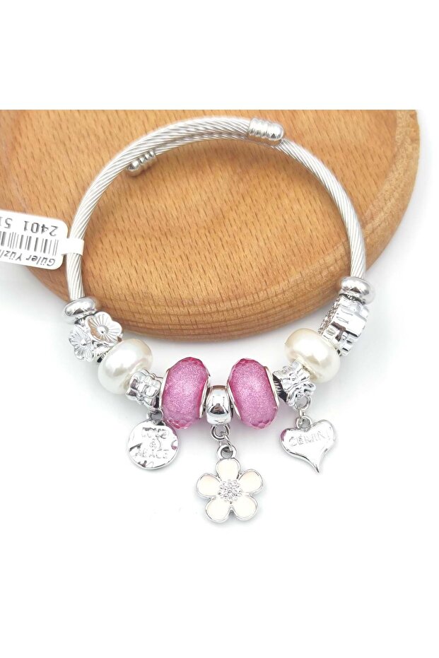 STEEL PINK CHAMOMILE BALL SLINGING BRACELET