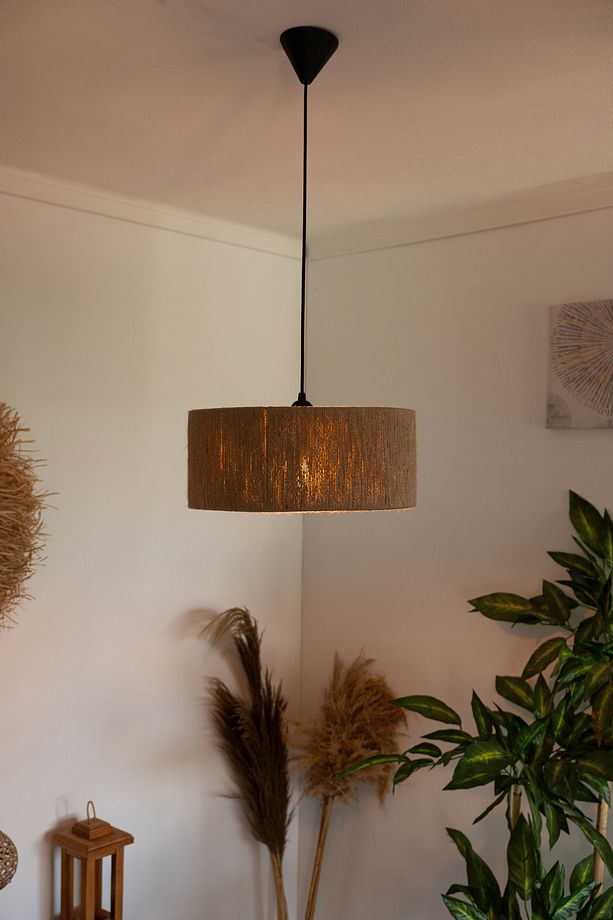 Rustik Bohem Avize Rattan Avize Hasır Jüt Avize El İşçiliği Doğal Silindir Boho Chandelier - 4