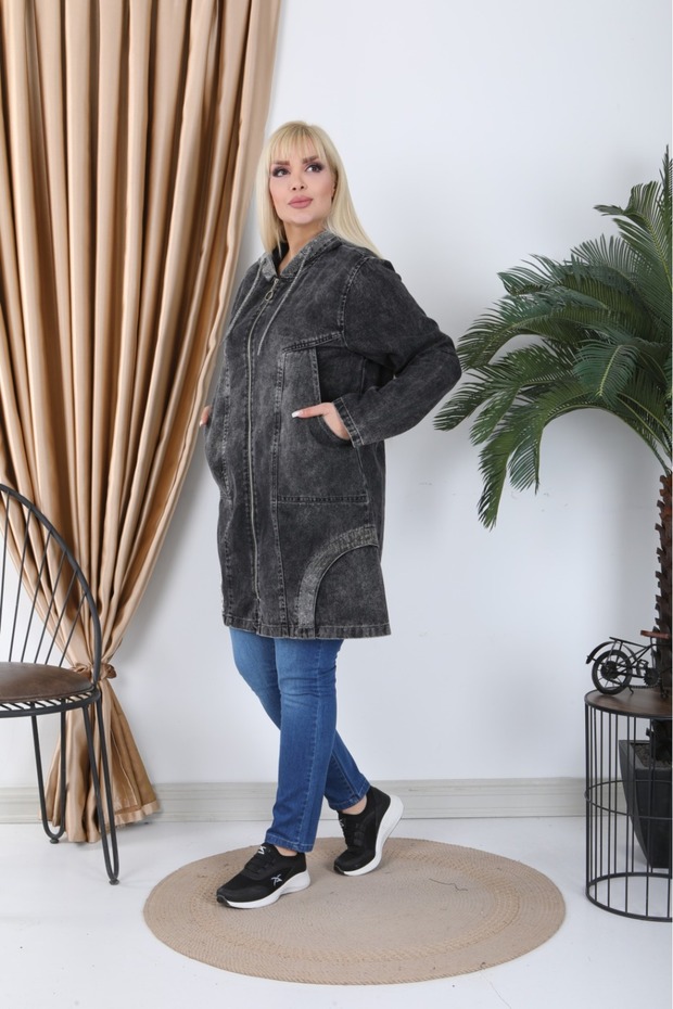 Jachetă lungă cu glugă - 5