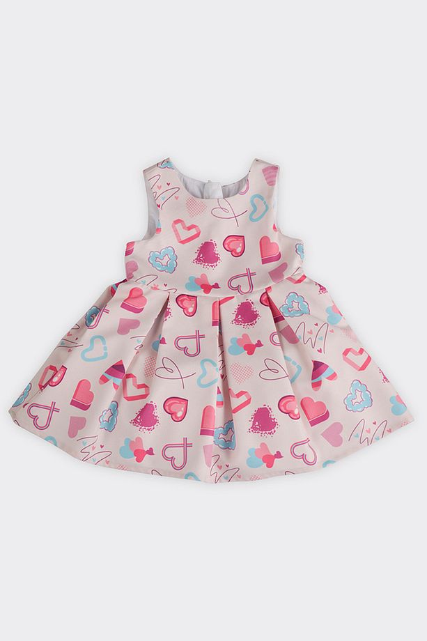 Kız Bebek Kalp Desenli Pembe Parti Elbisesi - 1