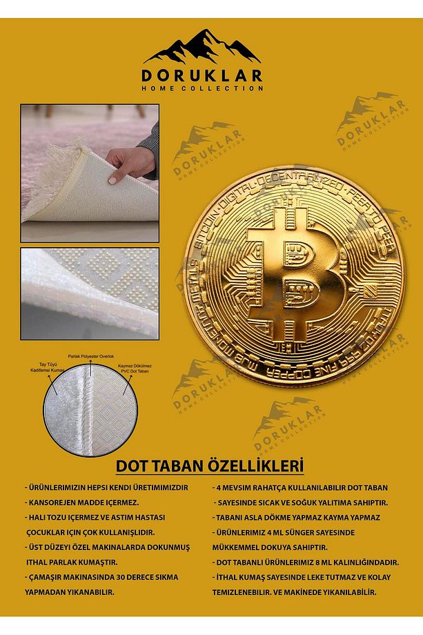 Kaymaz Tabanlı Makinede Yıkanabilir Dijital Baskı Bitcoin Desenli Dot Taban Halı - 2