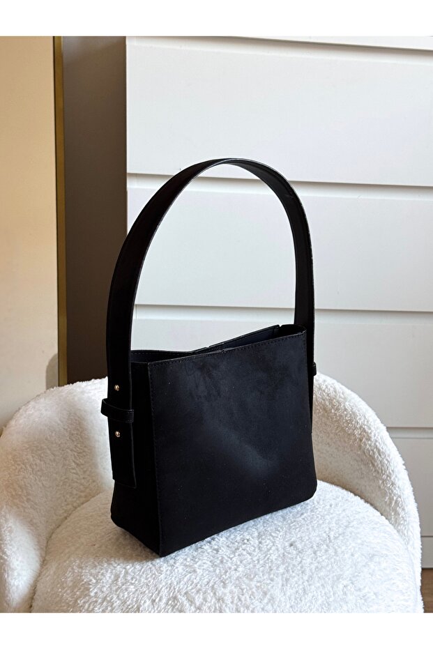 Women's Suede Black Soft Leather Baguette Bag with Adjustable Shoulder Strap Gale