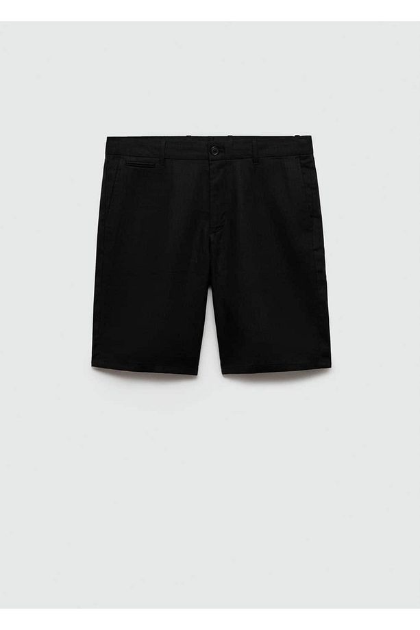 Dar kesim %100 keten bermuda şort - 3