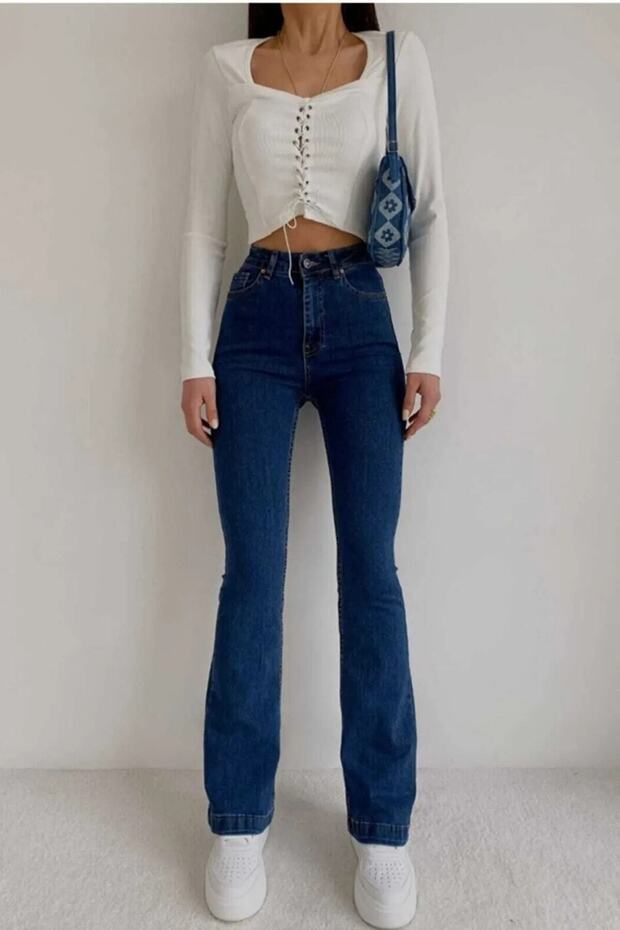 By-8577 Sera Navy Blue Slimming Spanish Power Lycra Jeans Navy Blue High Waist Trousers