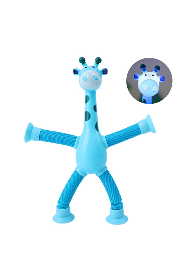 Vantuzlu Zürafa Mavi Eğitici Uzayan Boru Zurafa Yapışkanlı 1 Adet Eğitici Oyuncaklar - 1