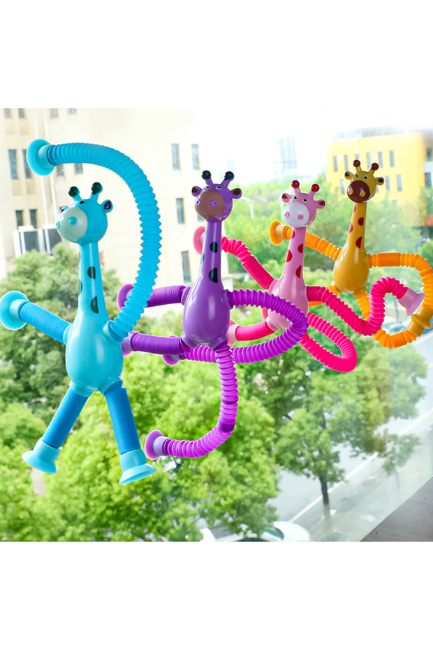 Vantuzlu Zürafa Mavi Eğitici Uzayan Boru Zurafa Yapışkanlı 1 Adet Eğitici Oyuncaklar - 5