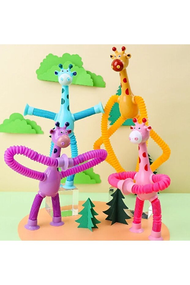 Vantuzlu Zürafa Pembe Eğitici Uzayan Boru Zurafa Teleskopik Yapışkanlı 1 Adet Duyusal Oyuncak - 7