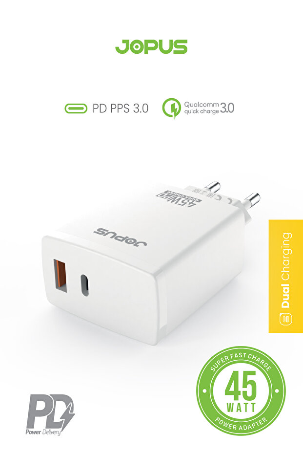 USB / PD Çıkışlı QC 3.0A 45W Hızlı Şarj Cihazı Jopus JO-S06 - 1