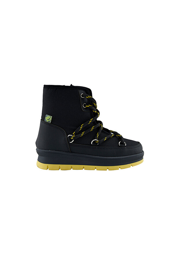 Boy's Ornamental Lace-Up Inner Zipper Anti-Slip Black Boots