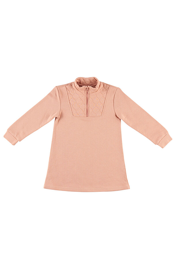 Kız Çocuk Kapitone Detaylı Somon Örme Elbise - 1