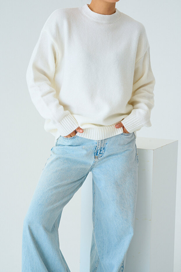 Kadın Bisiklet Yaka Basic Kazak - 1