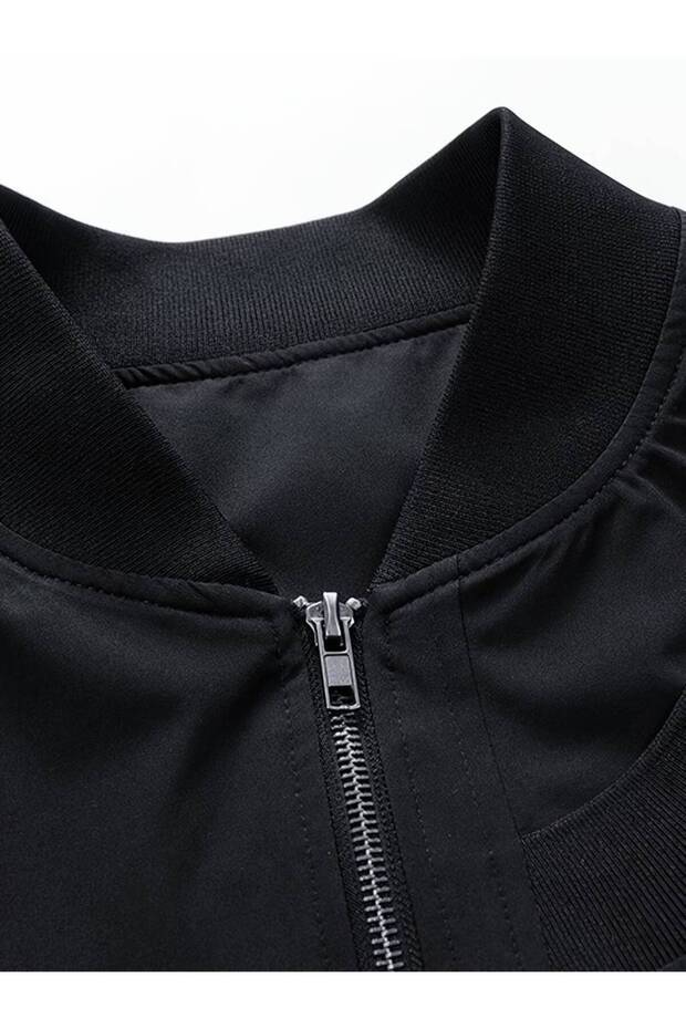 Siyah kapitoneli elyaflı Bomber Ceket - 3