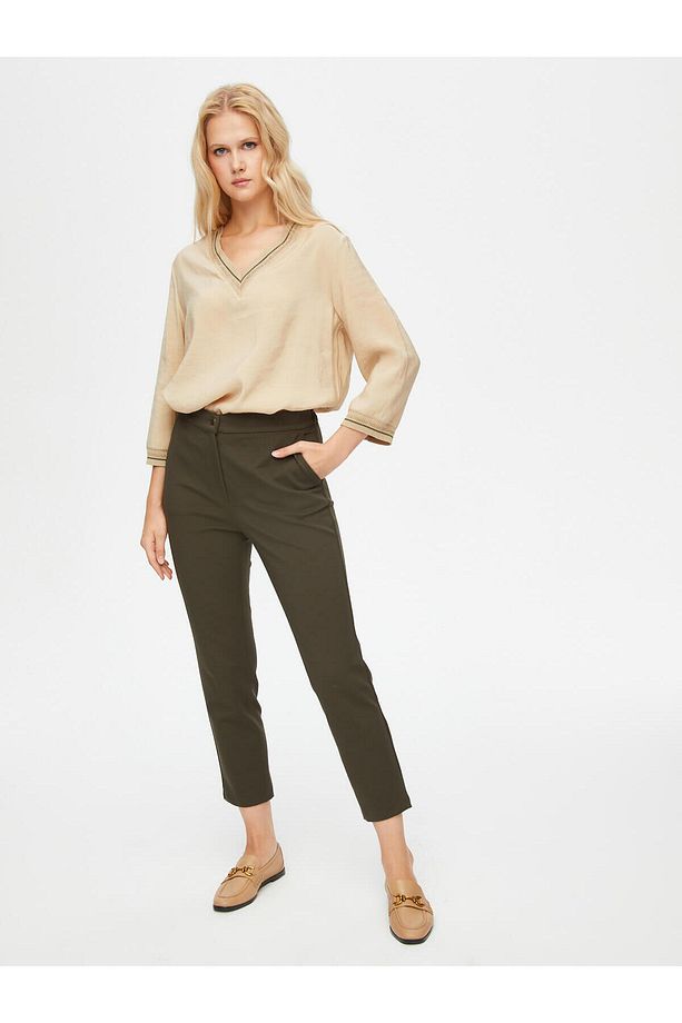Önü Dikişli Slım Fit Diagonal Doku Örme Pantolon 69485 - 1