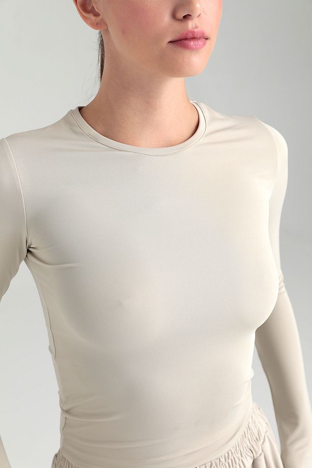 Soft Touch Yuvarlak Yaka Bluz Bej - 5