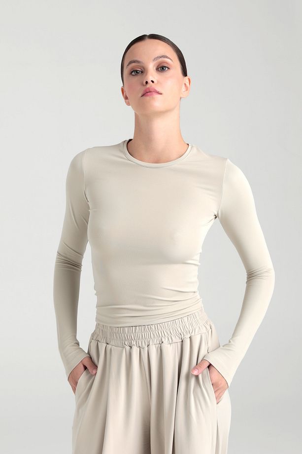 Soft Touch Yuvarlak Yaka Bluz Bej - 3