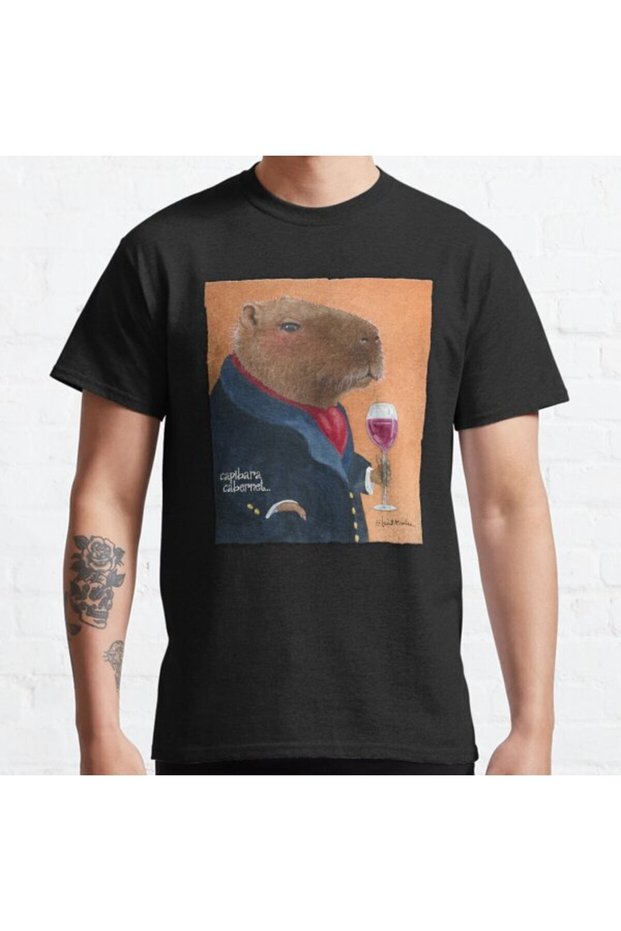 Loose Fit Unisex Will Bullas / Tee / Capybara Cabernet... Design Printed T-shirt