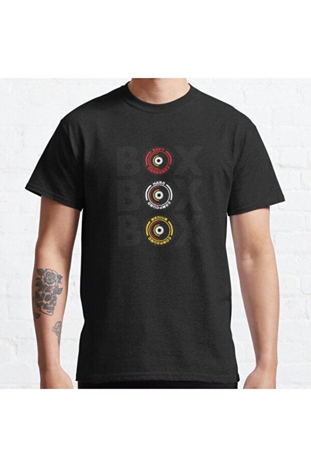 Loose Fit Unisex Box Box Infographic F1 Tyre Compound Design Printed T-shirt