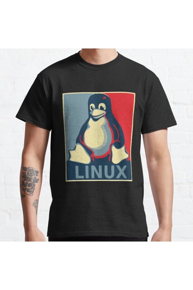 Loose Fit Unisex Linux Tux Penguin Obama Poster Design Printed T-shirt