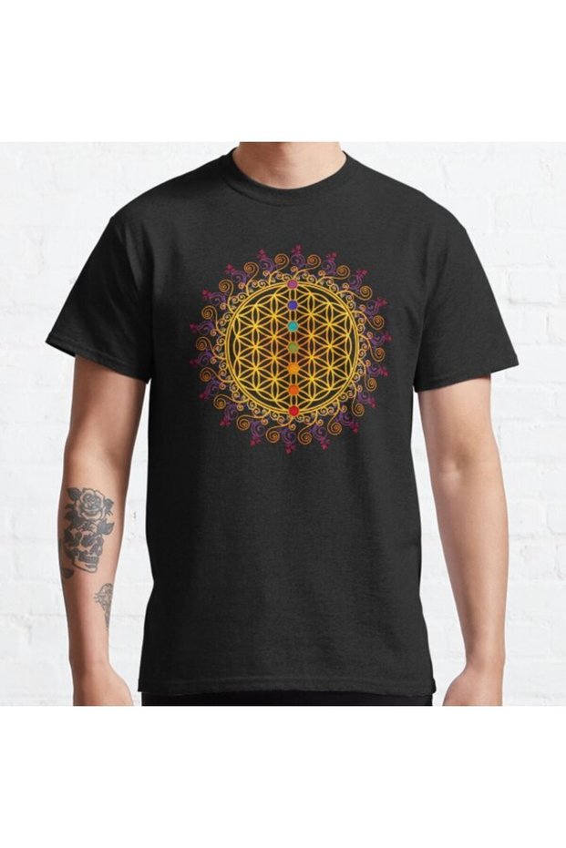 Bol Kalıp Unisex Flower of Life, Chakras, Spirituality, Yoga, Zen, Design Printed Tshirt