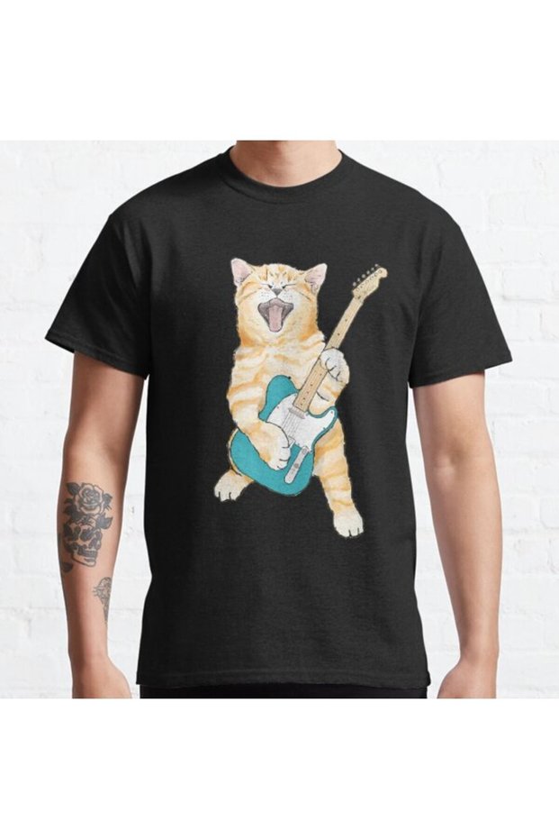 Loose Fit Unisex Rock Roll Kitten Design Printed T-shirt