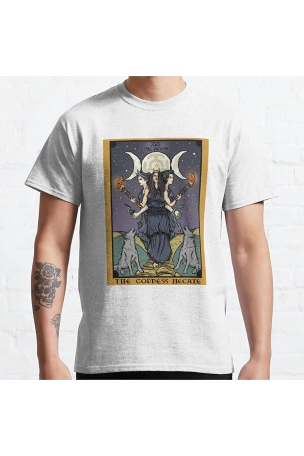 Loose Fit Unisex Hecate Triple Moon Goddess Of Witchcraft And Magick Design Printed T-shirt