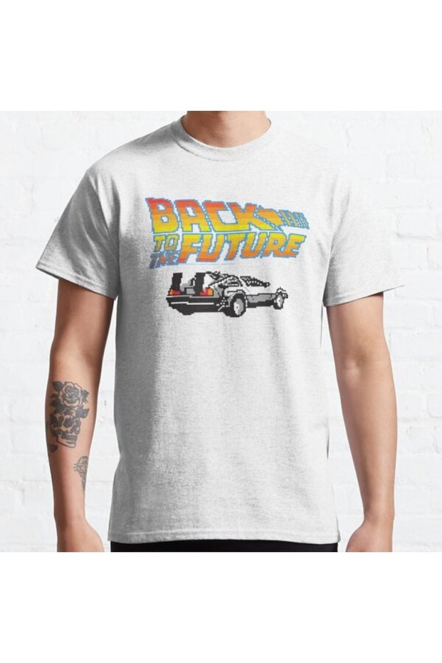 Loose Fit Unisex Back To The Future 8-bit Delorean Logo Design Printed T-shirt